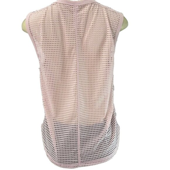 Sage L Pink Rose Sheer Perforated Mesh Crew Neck Wicking Muscle Sleeveless Top - Picture 4 of 7